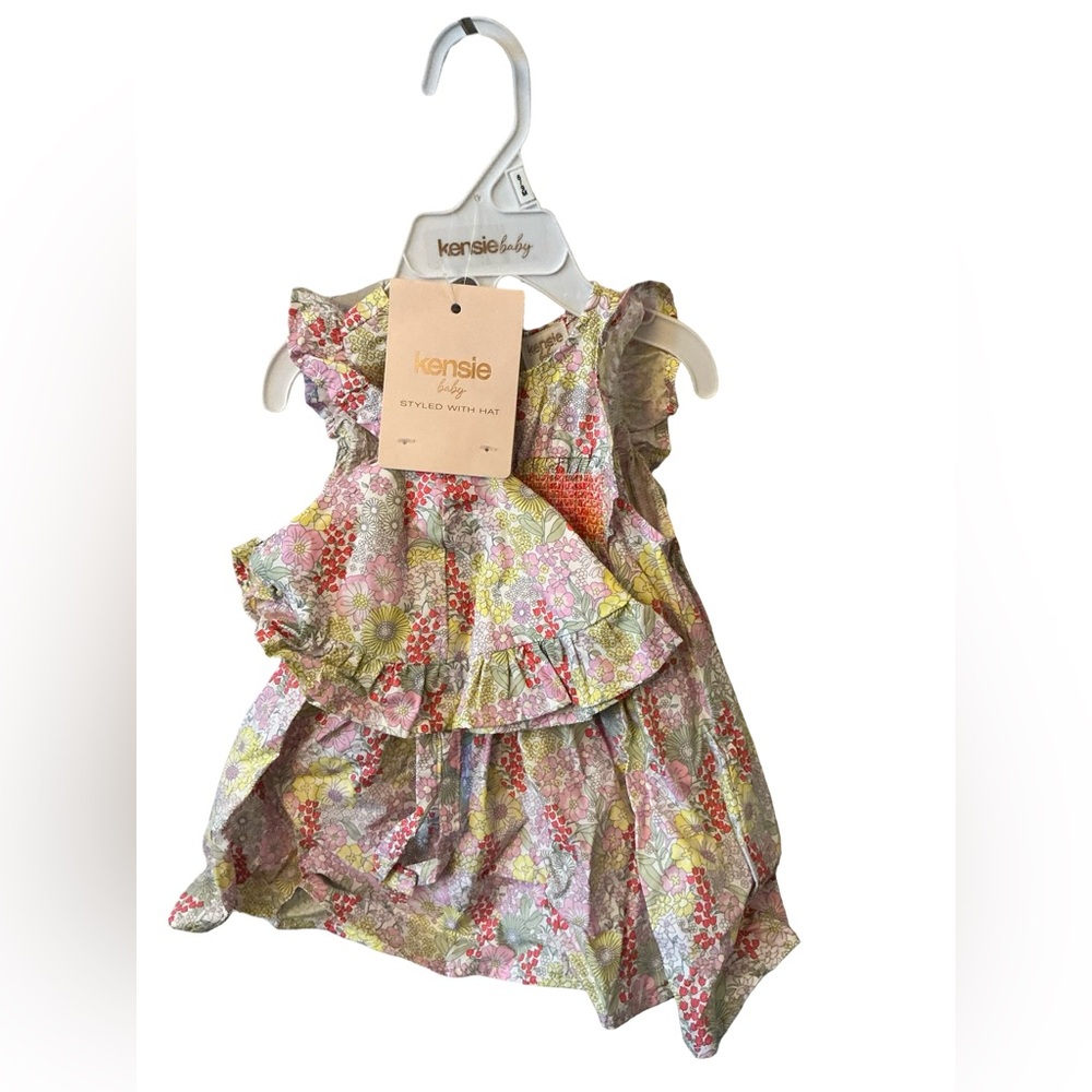 Kensie Baby Girl’s Floral Dress w/ matching hat 6-9mos New w Tags